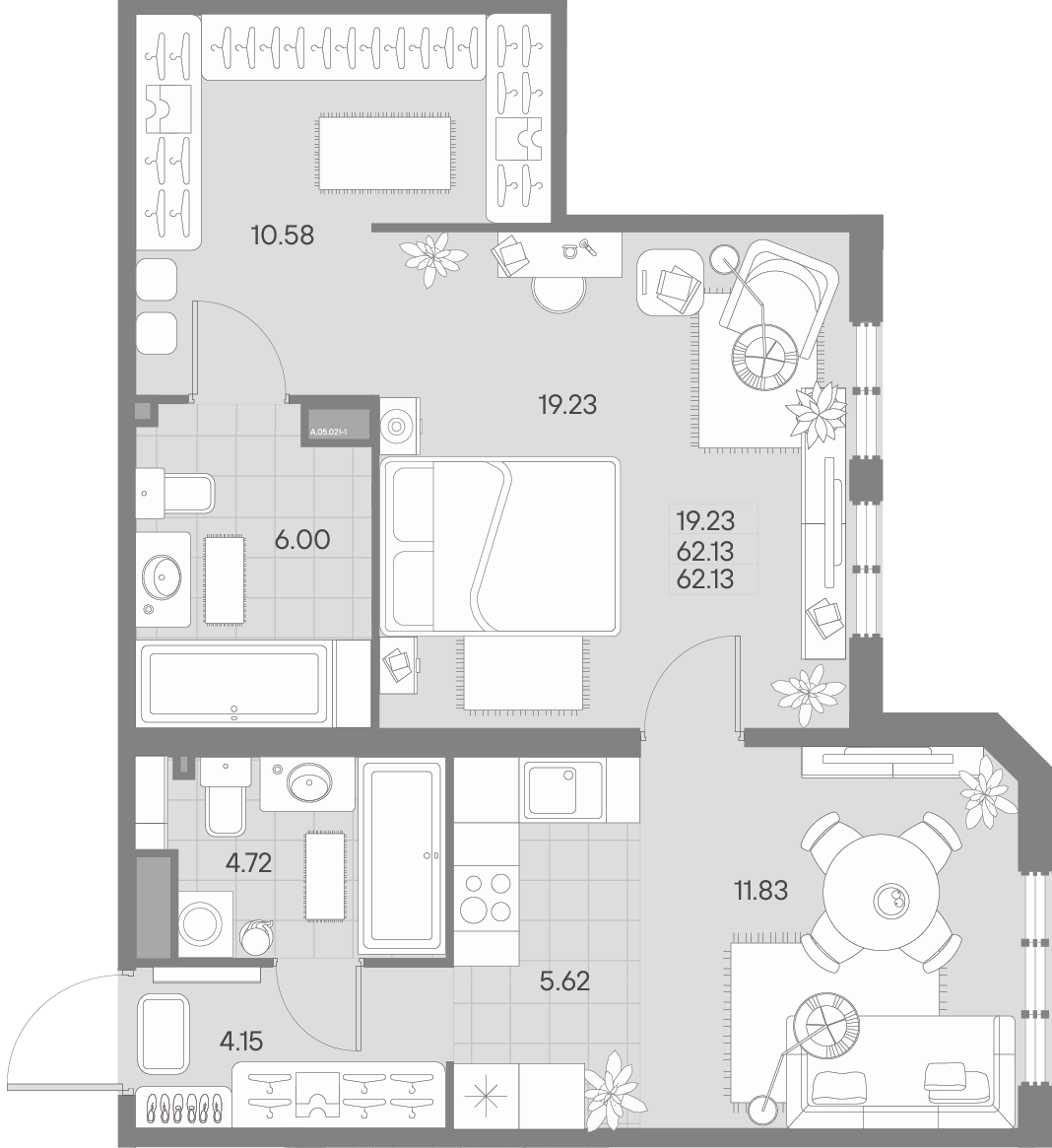 1-комнатная квартира  №21-1 в Черная речка, 41: 62.13 м², этаж 5 - купить в Санкт-Петербурге