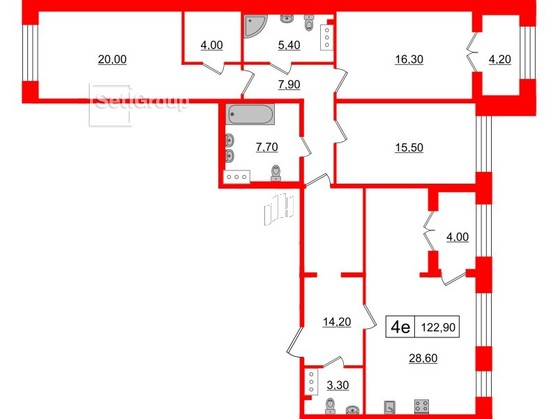 3-комнатная квартира  №175 в The One: 122.9 м², этаж 2 - купить в Санкт-Петербурге