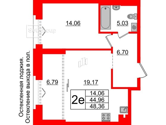 1-комнатная квартира  №144 в Imperial club: 44.96 м², этаж 5 - купить в Санкт-Петербурге