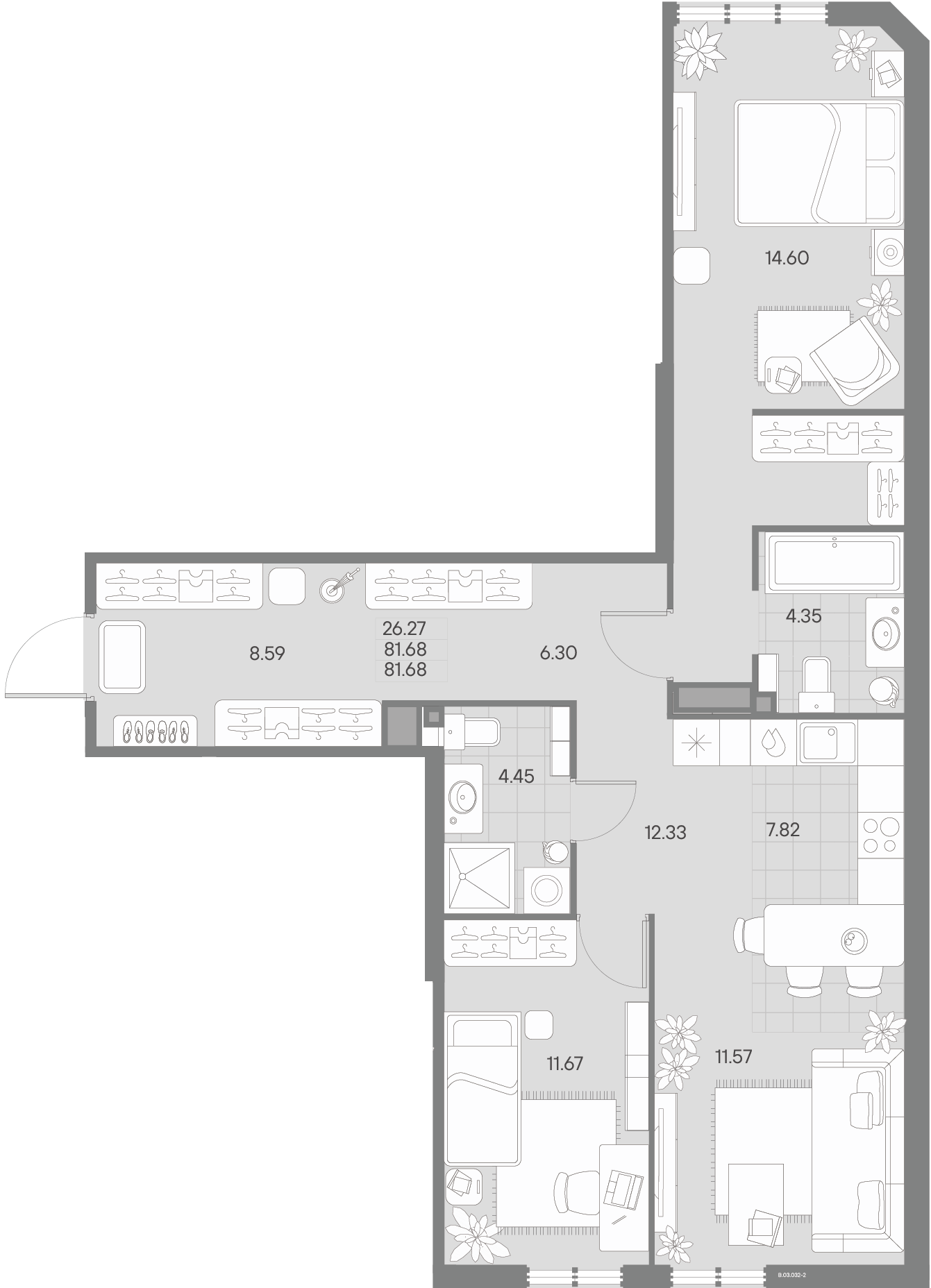 2-комнатная квартира  №32-2 в AMO: 81.68 м², этаж 3 - купить в Санкт-Петербурге