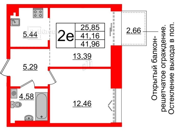 2-комнатная квартира  №485 в Imperial club: 41.16 м², этаж 4 - купить в Санкт-Петербурге