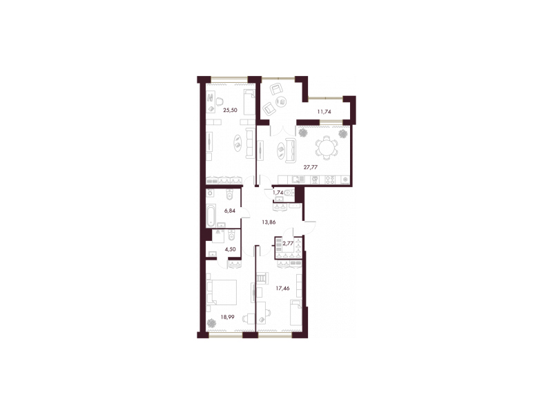 3-комнатная квартира  №47 в Familia: 117.4 м², этаж 7 - купить в Санкт-Петербурге
