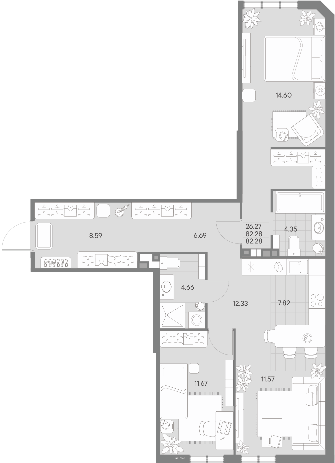 2-комнатная квартира  №28-2 в AMO: 82.28 м², этаж 2 - купить в Санкт-Петербурге