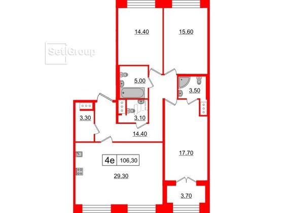 3-комнатная квартира  №211 в The One: 106.3 м², этаж 1 - купить в Санкт-Петербурге