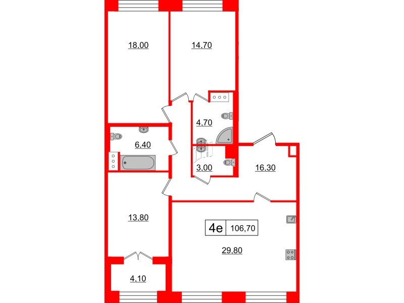 3-комнатная квартира  №203 в The One: 106.7 м², этаж 4 - купить в Санкт-Петербурге