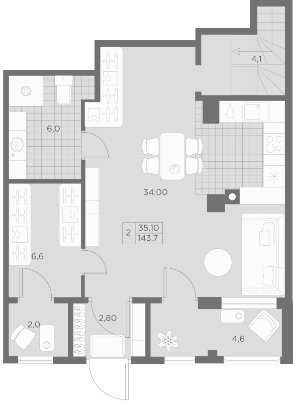 2-комнатная квартира  №123А в Маленькая Франция: 150.8 м², этаж 1 - купить в Санкт-Петербурге