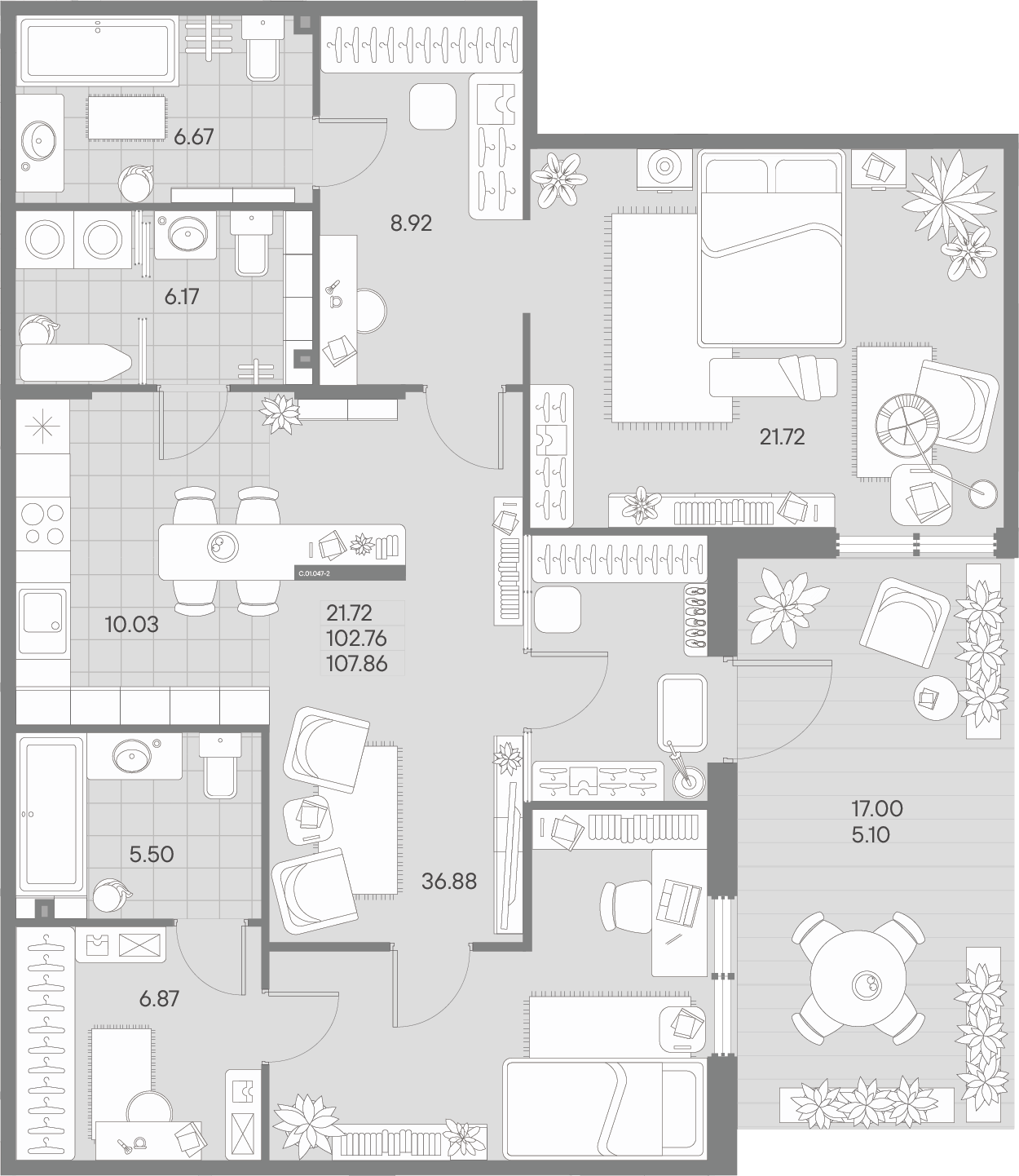2-комнатная квартира  №47-2 в Черная речка, 41: 107.86 м², этаж 1 - купить в Санкт-Петербурге