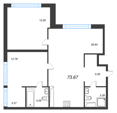 2-комнатная квартира  №42 в Avant: 73.51 м², этаж 2 - купить в Санкт-Петербурге
