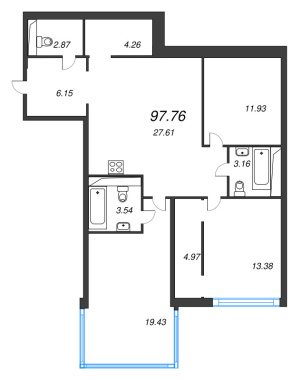 3-комнатная квартира  №56 в Avant: 97.76 м², этаж 5 - купить в Санкт-Петербурге