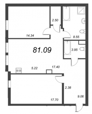 2-комнатная квартира  №84 в AMO: 82.56 м², этаж 5 - купить в Санкт-Петербурге