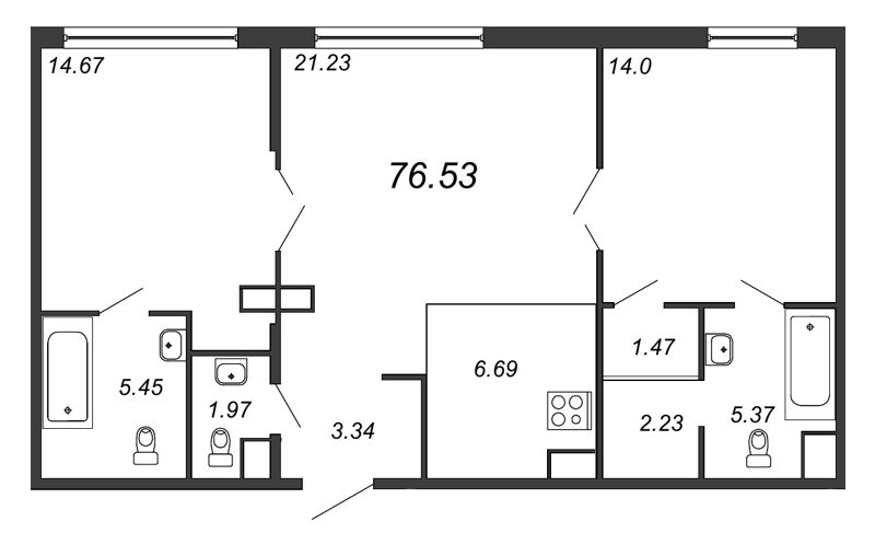 2-комнатная квартира  №86 в Маленькая Франция: 73.5 м², этаж 6 - купить в Санкт-Петербурге