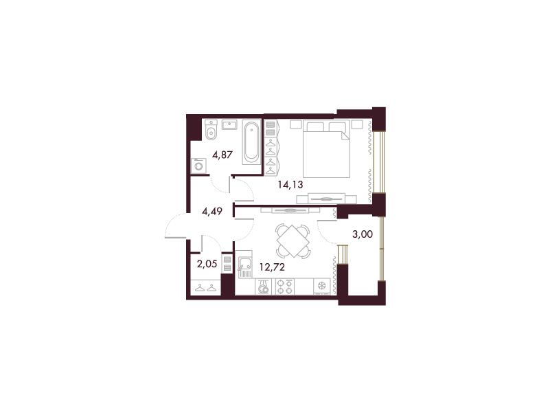 1-комнатная квартира  №213 в Черная речка, 41: 39.3 м², этаж 3 - купить в Санкт-Петербурге