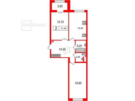 2-комнатная квартира  №111 в Черная речка, 41: 71.4 м², этаж 1 - купить в Санкт-Петербурге