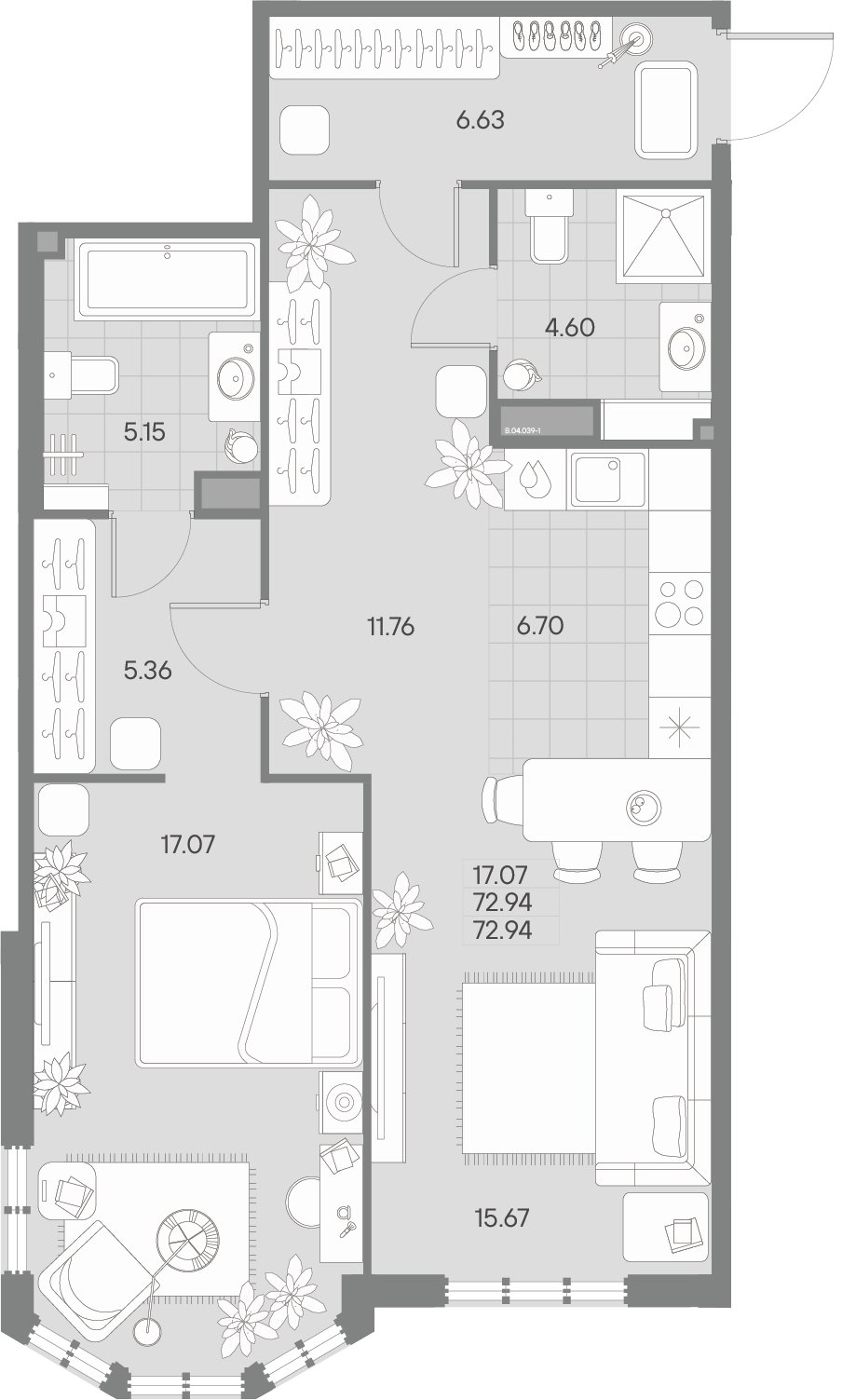 2-комнатная квартира  №39-1 в Черная речка, 41: 72.94 м², этаж 4 - купить в Санкт-Петербурге