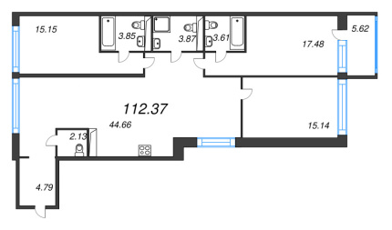 3-комнатная квартира  №49 в Avant: 112.37 м², этаж 3 - купить в Санкт-Петербурге