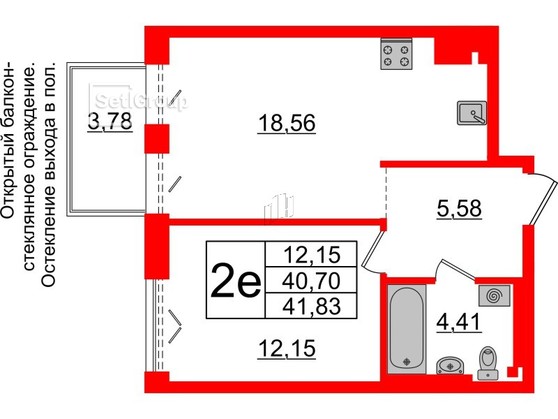 1-комнатная квартира  №183 в Imperial club: 40.7 м², этаж 6 - купить в Санкт-Петербурге