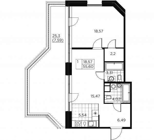 2-комнатная квартира  №48 в Akzent: 63.19 м², этаж 9 - купить в Санкт-Петербурге