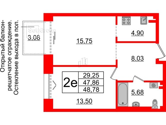 1-комнатная квартира  №189 в Imperial club: 47.86 м², этаж 3 - купить в Санкт-Петербурге