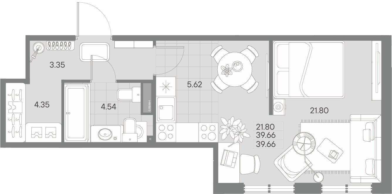 1-комнатная квартира  №61-1 в AMO: 39.66 м², этаж 3 - купить в Санкт-Петербурге