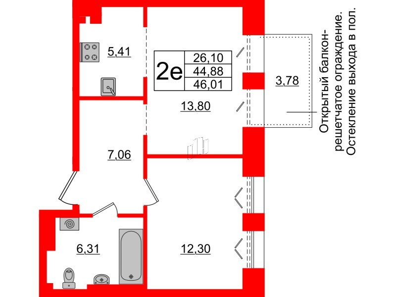 1-комнатная квартира  №230 в Imperial club: 44.88 м², этаж 5 - купить в Санкт-Петербурге