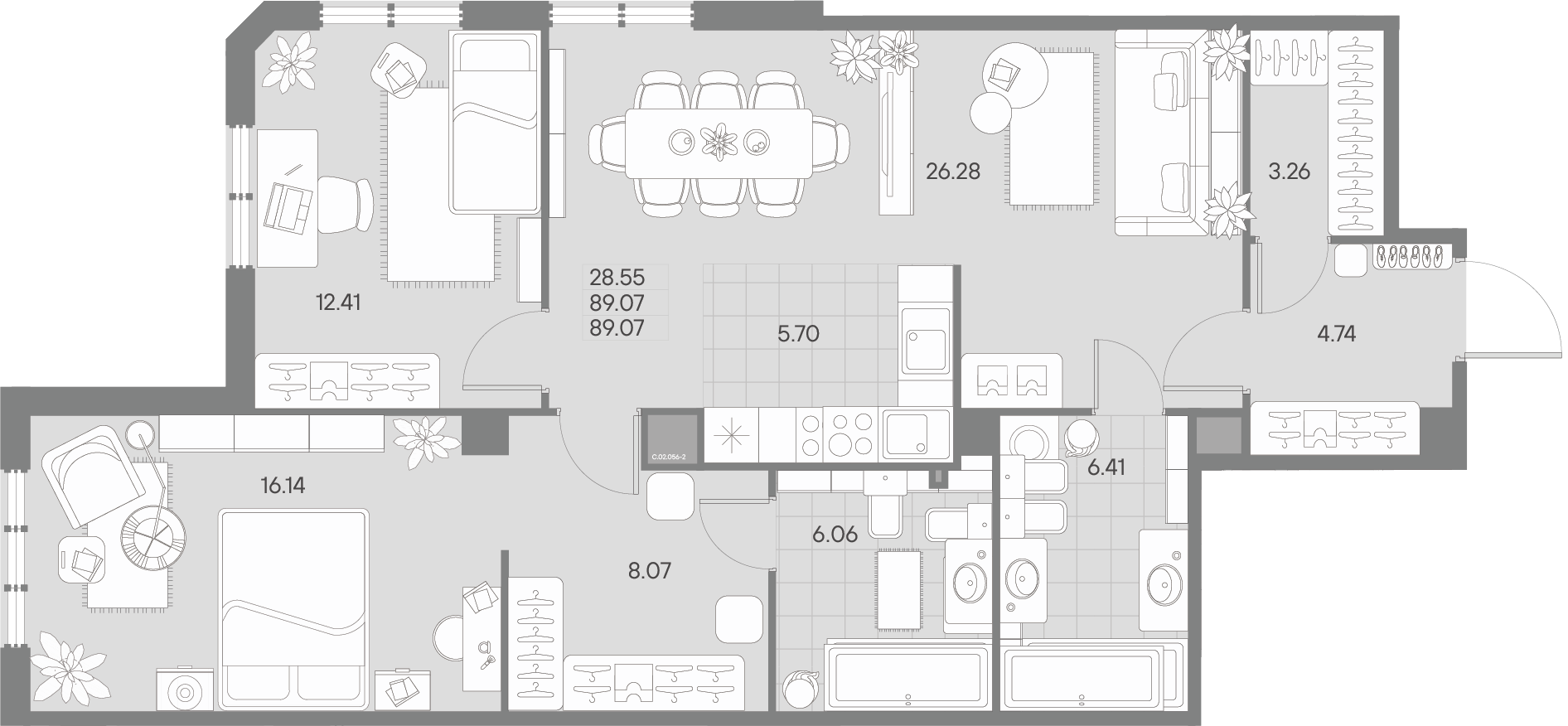 1-комнатная квартира  №56-2 в AMO: 89.07 м², этаж 2 - купить в Санкт-Петербурге
