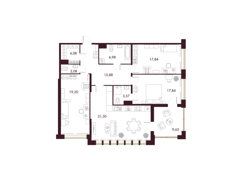 3-комнатная квартира  №143 в Familia: 125.7 м², этаж 7 - купить в Санкт-Петербурге