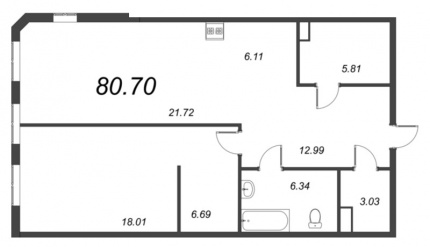 1-комнатная квартира  №66 в AMO: 81.18 м², этаж 3 - купить в Санкт-Петербурге