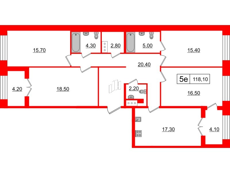 4-комнатная квартира  №140 в The One: 118.1 м², этаж 4 - купить в Санкт-Петербурге