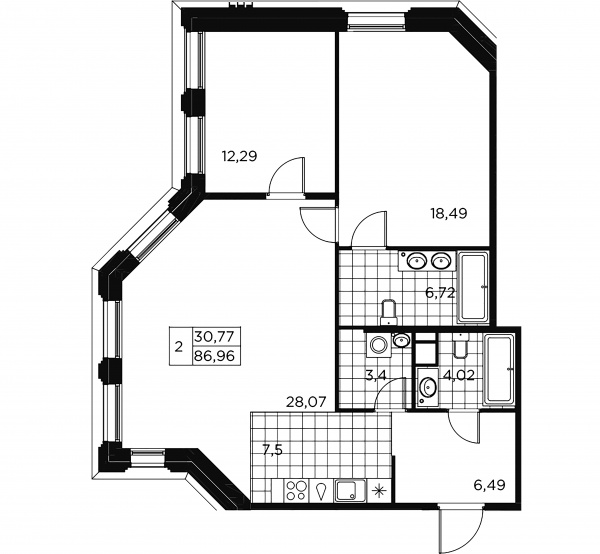 2-комнатная квартира  №24 в Akzent: 87.24 м², этаж 5 - купить в Санкт-Петербурге