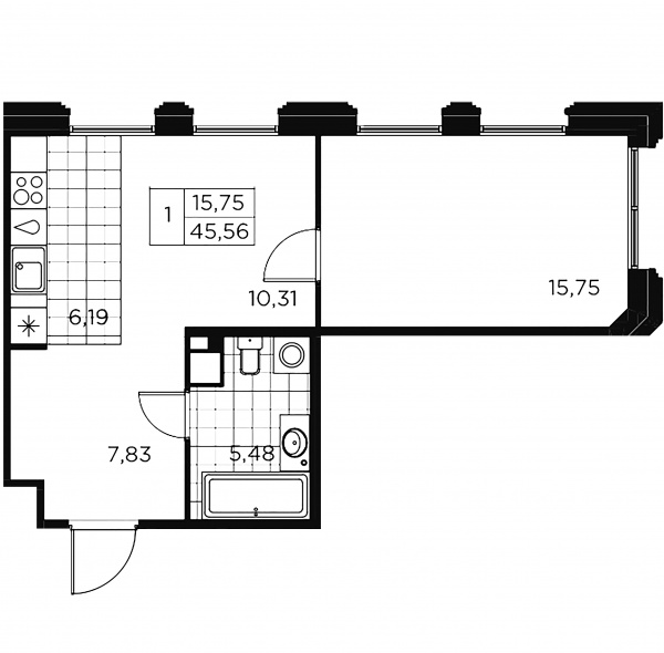1-комнатная квартира, 45.95 м²; этаж: 6 - купить в Санкт-Петербурге