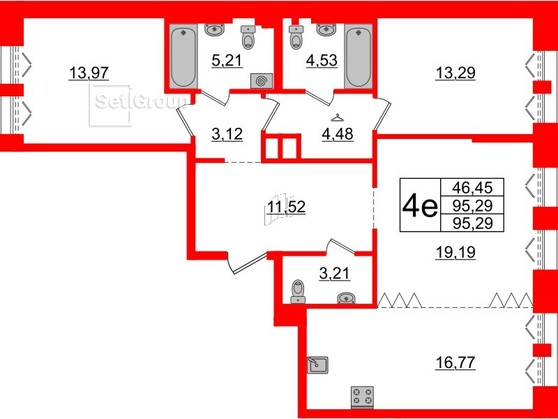 3-комнатная квартира, 95.29 м²; этаж: 2 - купить в Санкт-Петербурге