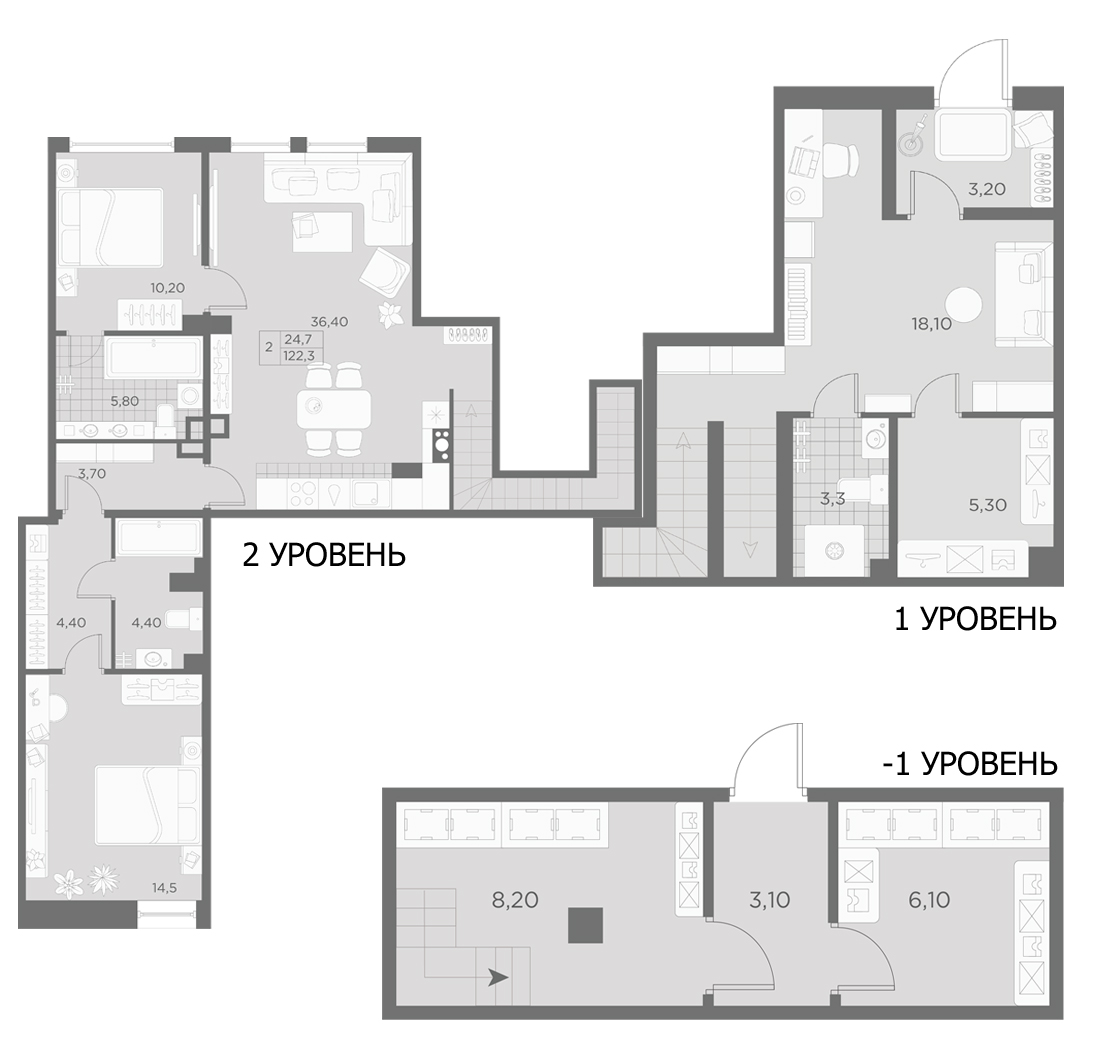3-комнатная квартира  №70Б в Маленькая Франция: 128.4 м², этаж 1 - купить в Санкт-Петербурге