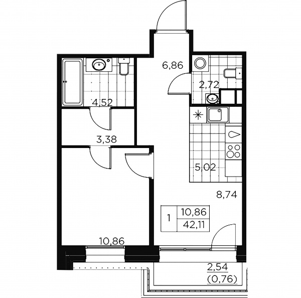 1-комнатная квартира  №46 в Akzent: 43.21 м², этаж 9 - купить в Санкт-Петербурге