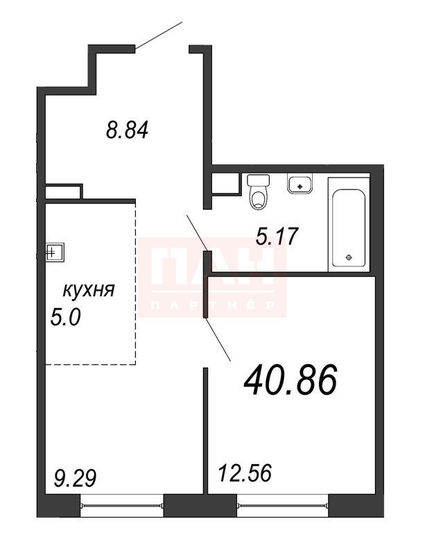 1-комнатная квартира  №36 в Alter: 41 м², этаж 7 - купить в Санкт-Петербурге