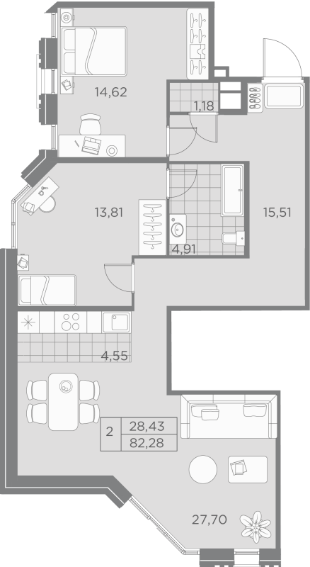 2-комнатная квартира  №5-1 в Akzent: 82.28 м², этаж 2 - купить в Санкт-Петербурге