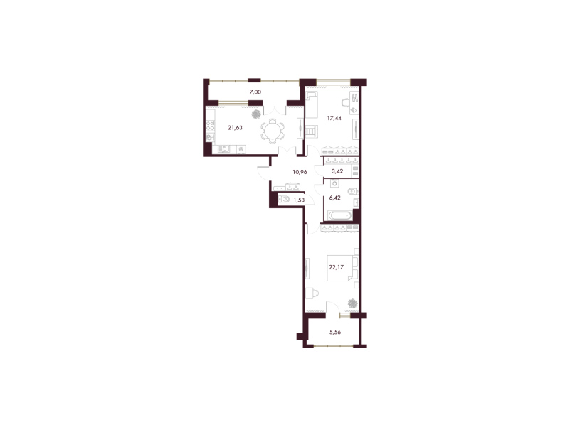 2-комнатная квартира  №195 в Familia: 89.3 м², этаж 6 - купить в Санкт-Петербурге