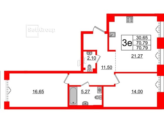 2-комнатная квартира, 70.79 м²; этаж: 4 - купить в Санкт-Петербурге