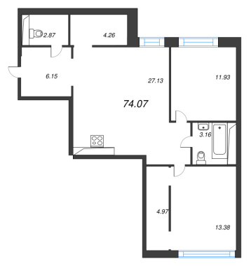 2-комнатная квартира  №68 в Avant: 74.07 м², этаж 7 - купить в Санкт-Петербурге