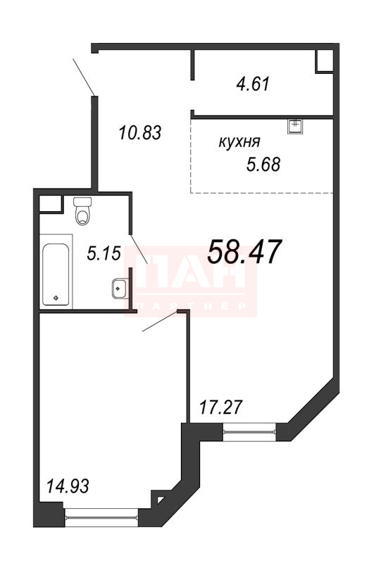 1-комнатная квартира  №88 в Alter: 59.2 м², этаж 4 - купить в Санкт-Петербурге
