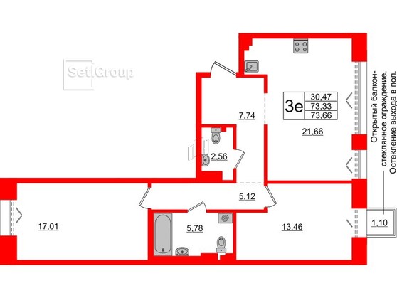 2-комнатная квартира  №294 в Imperial club: 73.33 м², этаж 4 - купить в Санкт-Петербурге