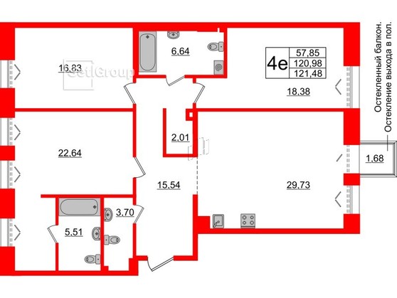 3-комнатная квартира  №334 в Imperial club: 120.98 м², этаж 4 - купить в Санкт-Петербурге
