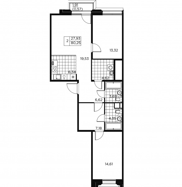 2-комнатная квартира  №8 в Akzent: 81.1 м², этаж 3 - купить в Санкт-Петербурге