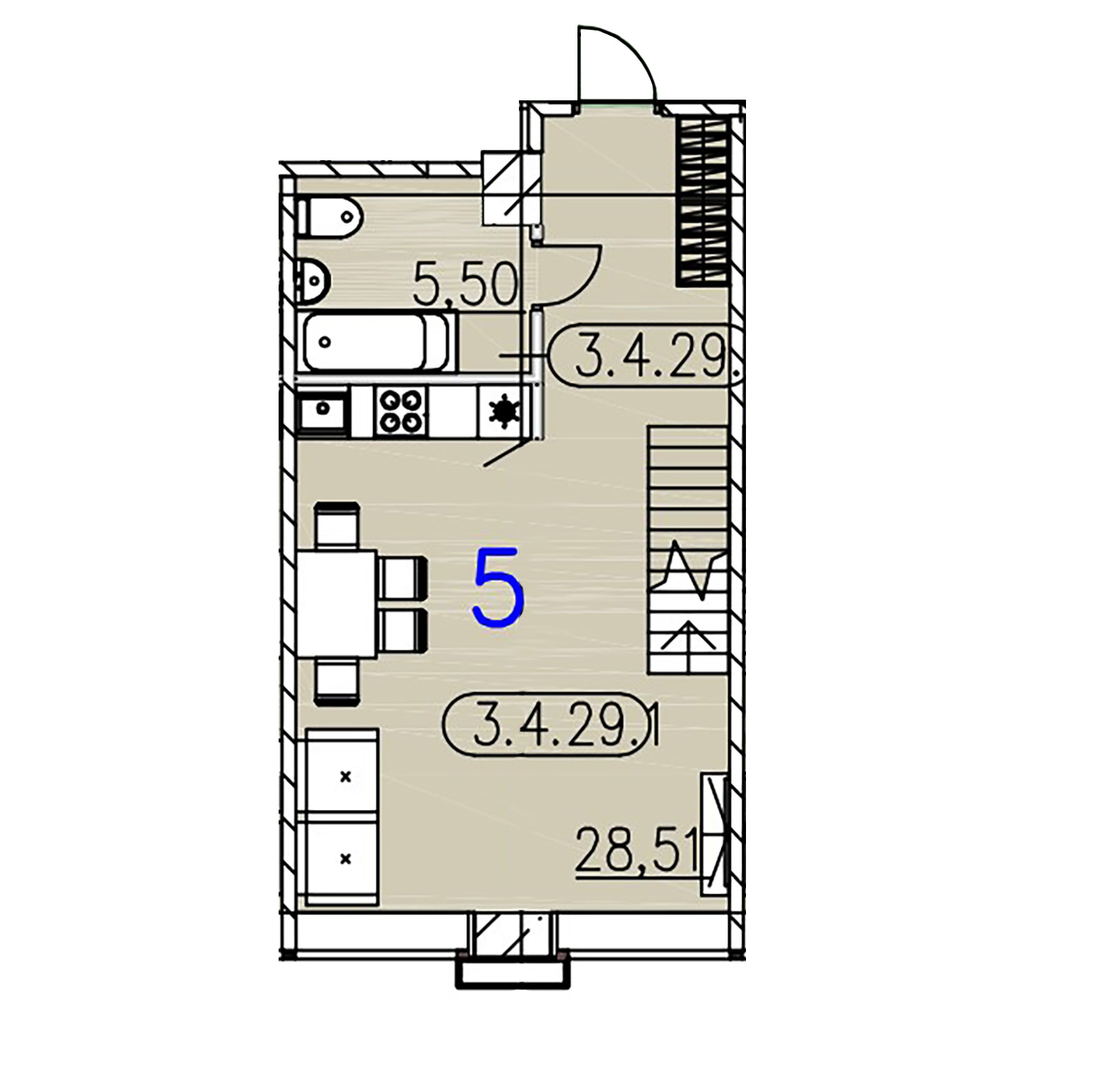 1-комнатная квартира  №5 в Avant: 57.37 м², этаж 3 - купить в Санкт-Петербурге
