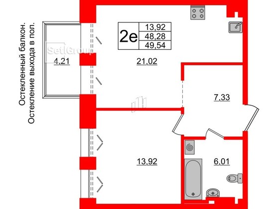 1-комнатная квартира  №536 в Черная речка, 41: 48.28 м², этаж 5 - купить в Санкт-Петербурге