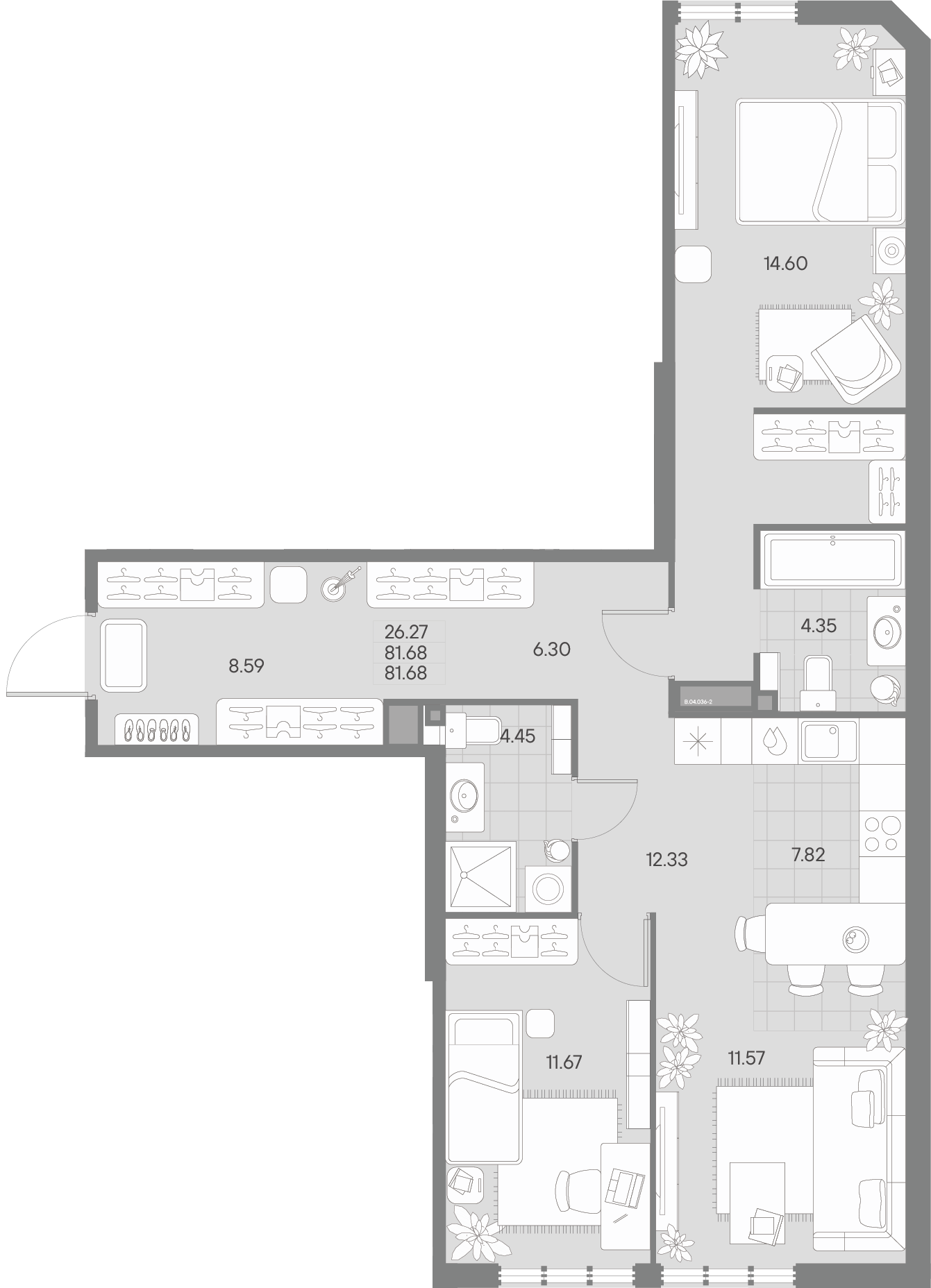 2-комнатная квартира  №36-2 в AMO: 81.68 м², этаж 4 - купить в Санкт-Петербурге