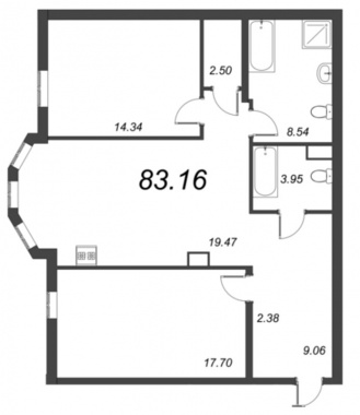 2-комнатная квартира  №60 в AMO: 84.67 м², этаж 2 - купить в Санкт-Петербурге