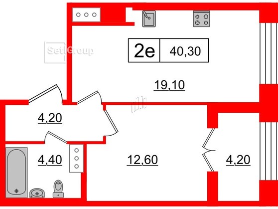 1-комнатная квартира  №84 в The One: 40.3 м², этаж 8 - купить в Санкт-Петербурге