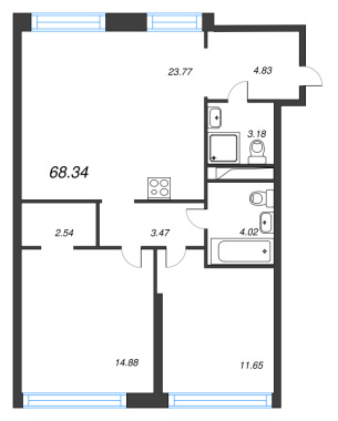 2-комнатная квартира  №83 в Avant: 68.34 м², этаж 3 - купить в Санкт-Петербурге