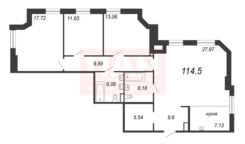 3-комнатная квартира  №120 в Alter: 115.3 м², этаж 8 - купить в Санкт-Петербурге