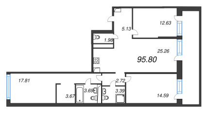 3-комнатная квартира  №4 в Avant: 95.8 м², этаж 2 - купить в Санкт-Петербурге